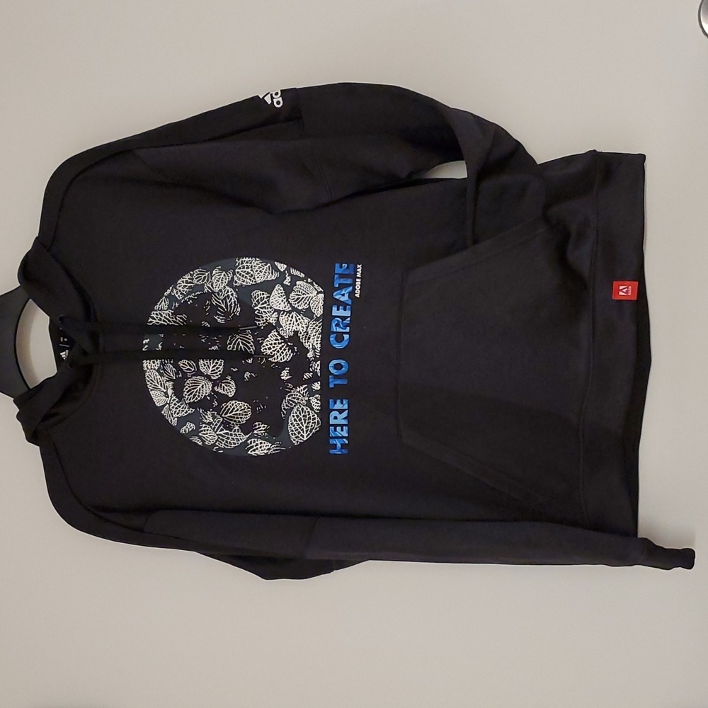 Adidas 'Here To Create' Adobe Max black long sleeve graphic hoodie NWT